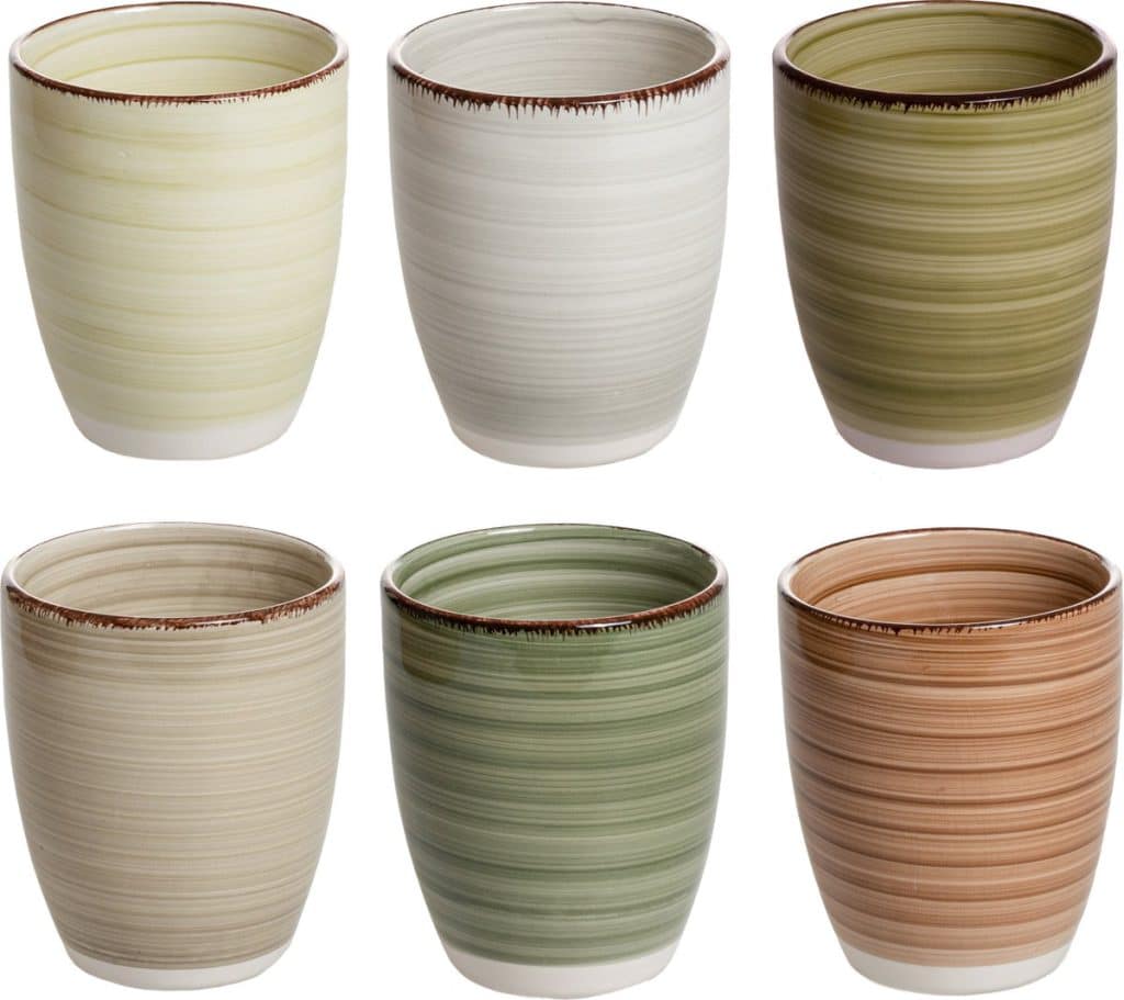 MamboCat Green Kaffeebecher ohne Henkel I 6er Set Steingut-Tasse groß mit Strudel-Dekor - in tollen Grüntönen I Tea & Coffee Mug - moderner Landhaus-Stil I Kaffee-Tassen bunt 300 ml 6 Stück